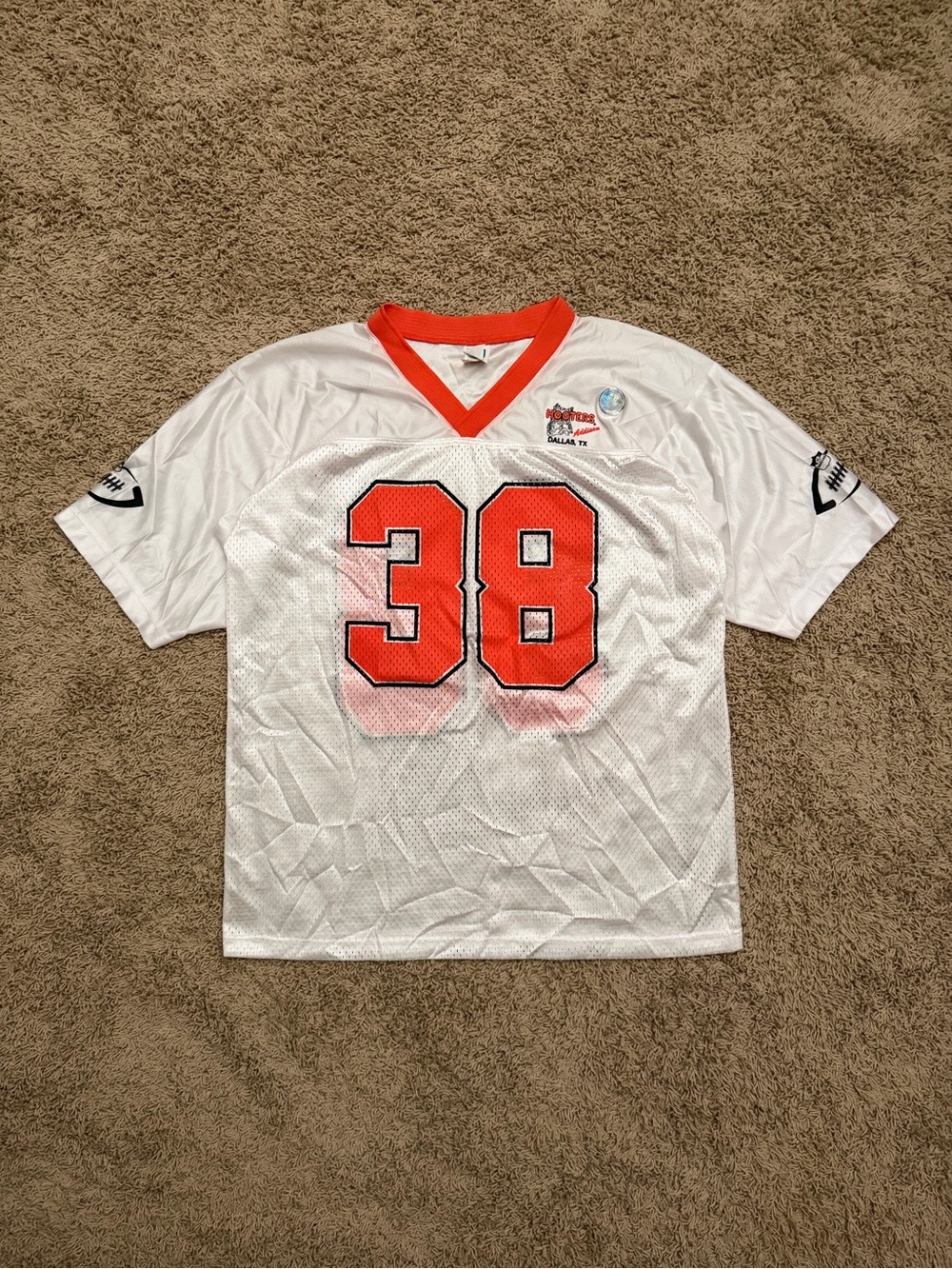 NEW Vintage HOOTERS Football Jersey Dallas Texas White Orange Sz XL Made In USA